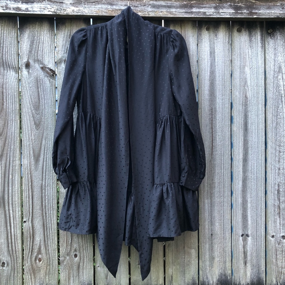 Sezane x Manoush Selena Silk Dress Size 38 Black Tie Neck Polka Dot Tiered - Picture 4 of 16